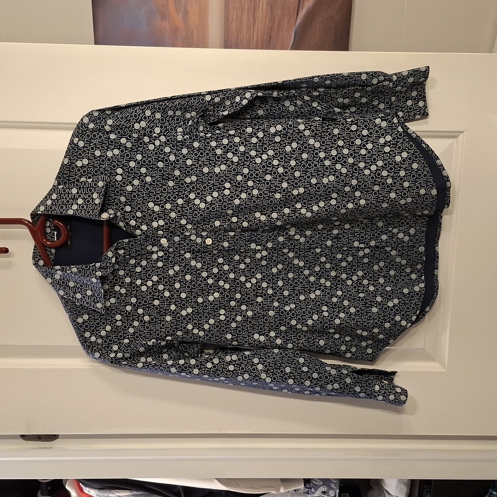 Louis Vuitton Blue and White Logo Pattern Ladies Shirt Size Small